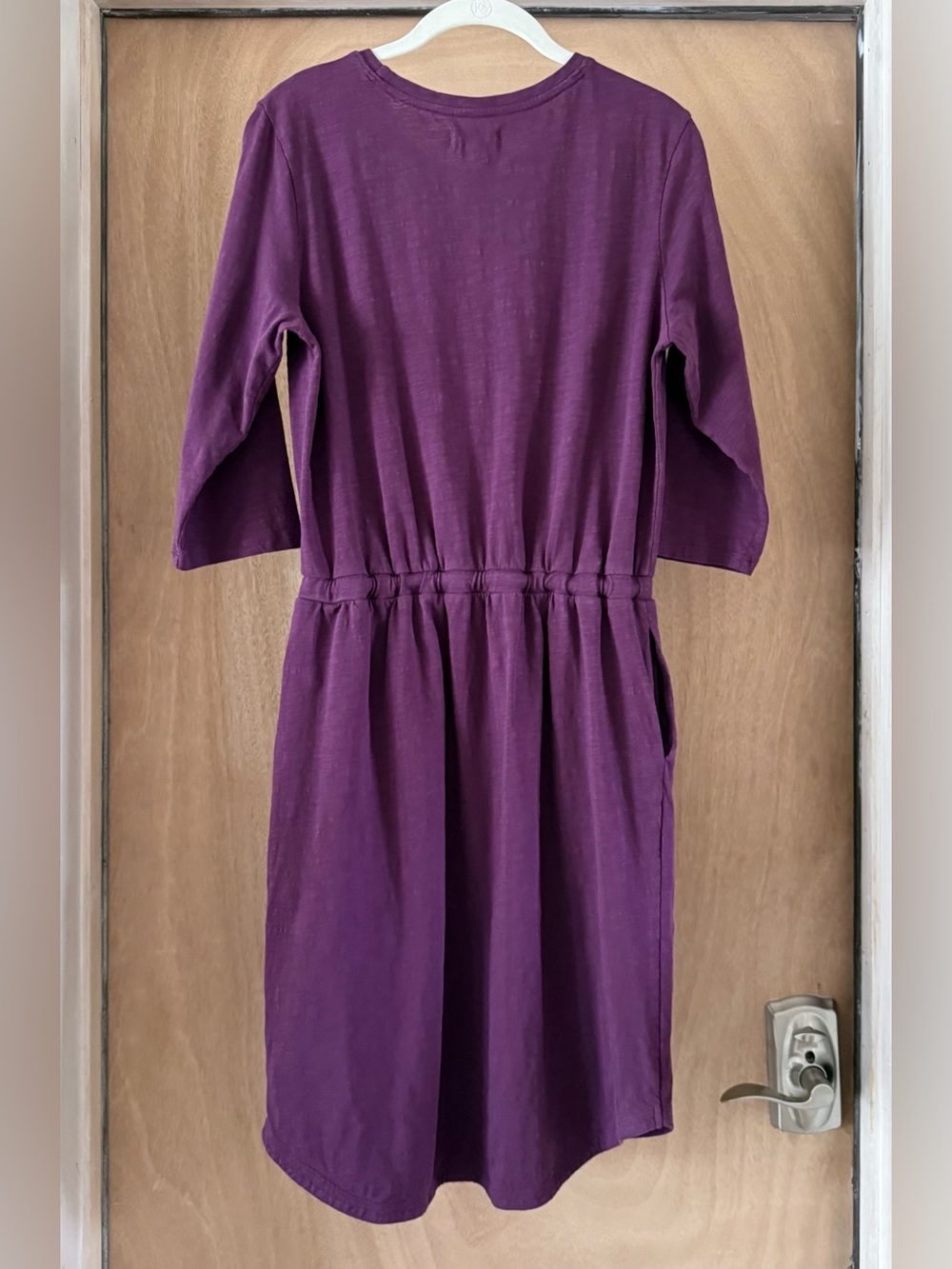 Pact Organic Tie Waist Dress Cotton Slub Purple Womens M Pockets 3/4 Sleeve Soft - Picture 5 of 12